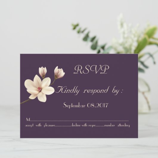 Elegante Chic Magnolia RSVP Kaart (Staand voorkant)