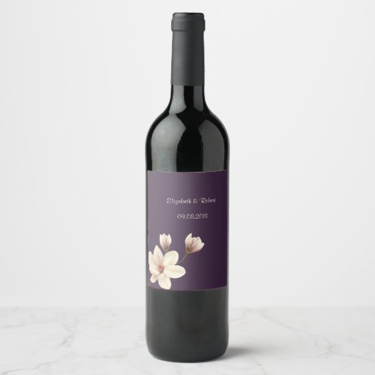 Elegante Chic Magnolia Wijn Etiket (Voorkant)