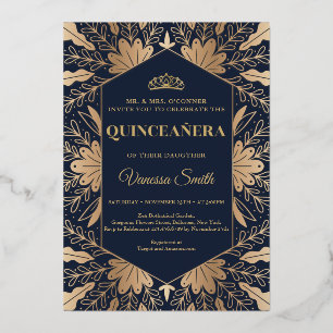 Elegante chic marine en echt goud folie quinceaner uitnodiging