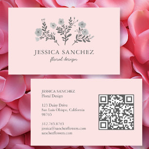 Elegante Chic Moderne Minimalistische QR-code Bloe Visitekaartje