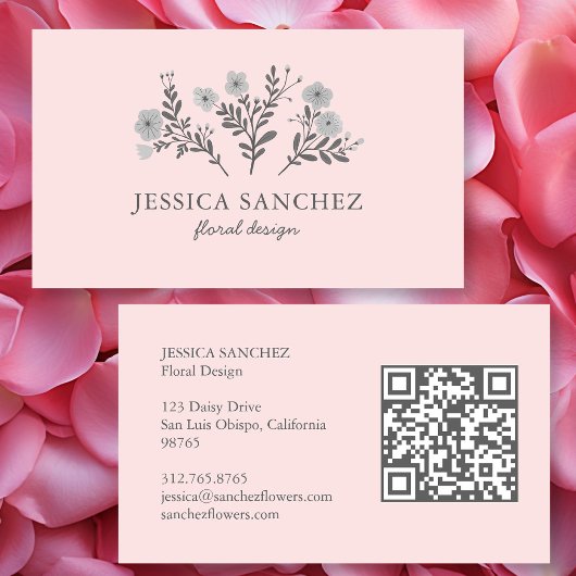 Elegante Chic Moderne Minimalistische QR-code Bloe Visitekaartje