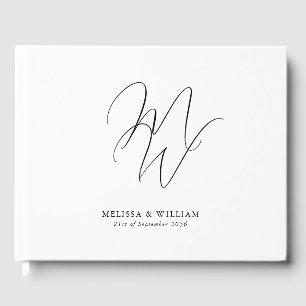 Elegante Chic Monogram Moderne Witte Huwelijk Gastenboek