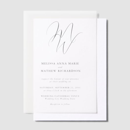 Elegante Chic Monogram Overlay bruiloft Vellum Uitnodigingen (Offset)