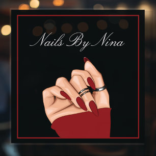 Elegante Chic Nail Artist Salon Zwart & Rood Raamsticker