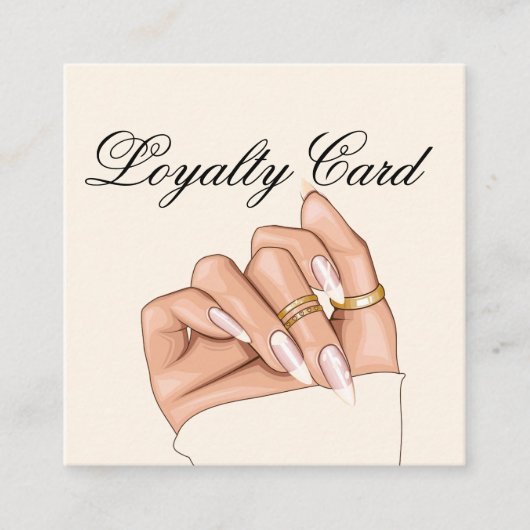 Elegante Chic Nail Salon Manicurist Loyalty Kaart Vierkante Visitekaartje (Voorkant)