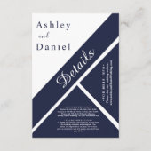 Elegante Chic Navy Blauw Wit Classy Modern Huwelij Informatiekaartje (Voorkant)