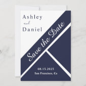 Elegante Chic Navy Blauw Wit Classy Modern Huwelij Save The Date (Voorkant)