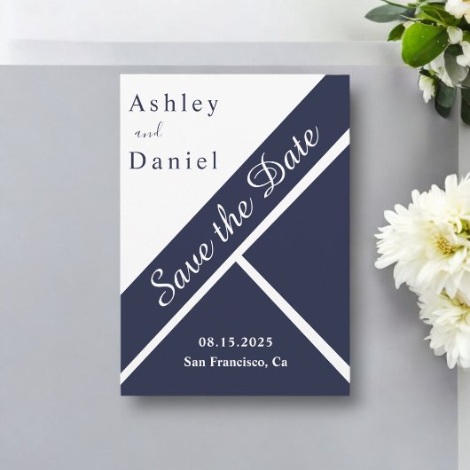 Elegante Chic Navy Blauw Wit Classy Modern Huwelij Save The Date