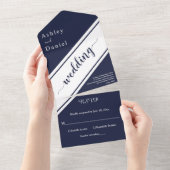 Elegante Chic Navy Blauw Wit Luxe Moderne Huwelijk All In One Uitnodiging (Afscheurbaar)