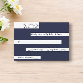 Elegante Chic Navy Blauw Wit Luxe Moderne Huwelijk RSVP Kaartje