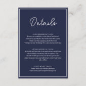 Elegante Chic Navy Blauw Wit Minimal Wedding Informatiekaartje (Voorkant)