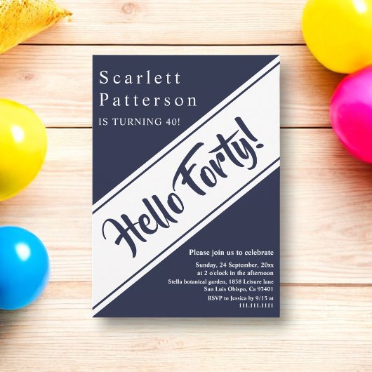 Elegante Chic Navy Blauw Wit Modern 40e verjaardag Kaart