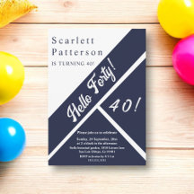 Elegante Chic Navy Blauw Wit Modern 40e verjaardag