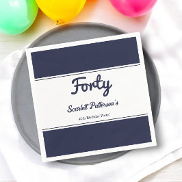 Elegante Chic Navy Blauw Wit Modern 40e verjaardag Servet