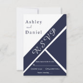 Elegante Chic Navy Blauw Wit Modern Fancy Huwelijk RSVP Kaartje (Voorkant)