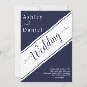 Elegante Chic Navy Blauw Wit Moderne Luxe Huwelijk Kaart (Voorkant)
