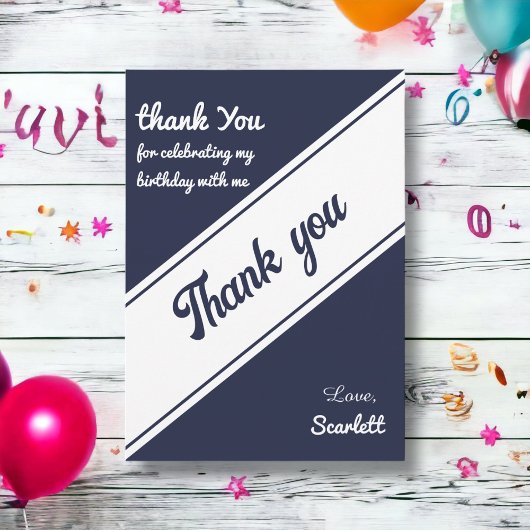 Elegante Chic Navy Blauw Wit Moderne Verjaardag Bedankkaart