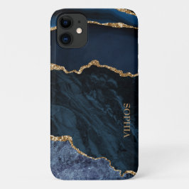 Elegante Chic Navy Blauwe Gouden Marmer Agate Maat Case-Mate iPhone Case