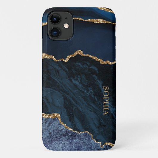 Elegante Chic Navy Blauwe Gouden Marmer Agate Maat Case-Mate iPhone Case (Achterkant)