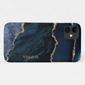 Elegante Chic Navy Blauwe Gouden Marmer Agate Maat Case-Mate iPhone Case (Achterkant (horizontaal))
