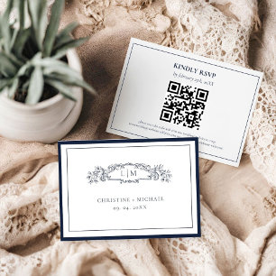Elegante & Chic Navy Blue Crest Monogram bruiloft RSVP Kaartje