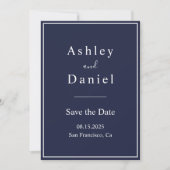 Elegante Chic Navy Blue White formele bruiloft Save The Date (Voorkant)