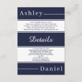 Elegante Chic Navy Blue White Stripes Fancy bruilo Informatiekaartje (Voorkant)