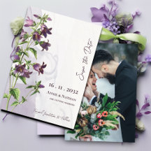 Elegante Chic Paarse Bloemen Fotoscript Trouwen