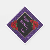 Elegante chic paarse glitter rode rozen verjaardag servet (Hoek)