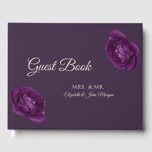 Elegante Chic Paarse Rozen Bruiloft Gastenboek (Voorkant)