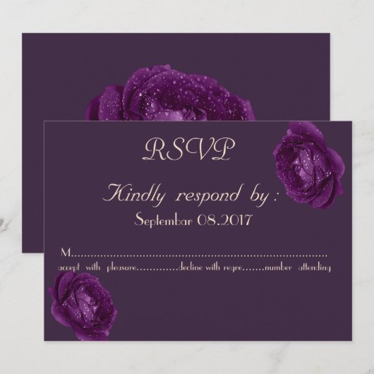 Elegante chic paarse rozen RSVP Kaart (Voorkant / Achterkant)