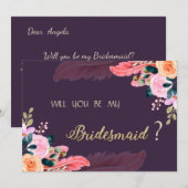 Elegante chic paarse rozen veer kaart (Voorkant / Achterkant)