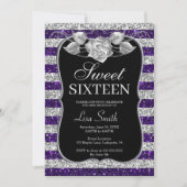 Elegante Chic Paarse Silver Glitter Roos Sweet 16 Kaart (Voorkant)