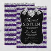 Elegante Chic Paarse Silver Glitter Roos Sweet 16 Kaart (Voorkant / Achterkant)