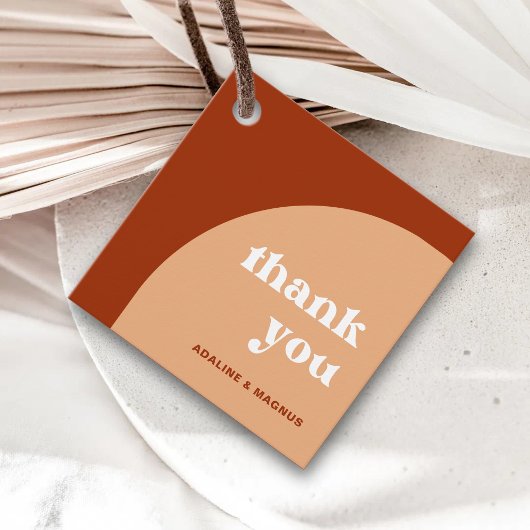 Elegante Chic Peach Terracotta Arch Boho Wedding Bedankjes Labels