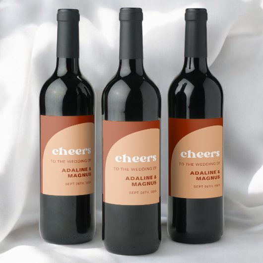 Elegante Chic Peach Terracotta Arch Boho Wedding Wijn Etiket