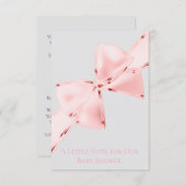 Elegante Chic Pink Coquette Bow Baby shower Informatiekaartje (Voorkant / Achterkant)