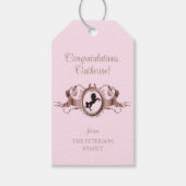 Elegante Chic Pink Equestrian Ribbon Crest Naam Cadeaulabel (Voorkant)
