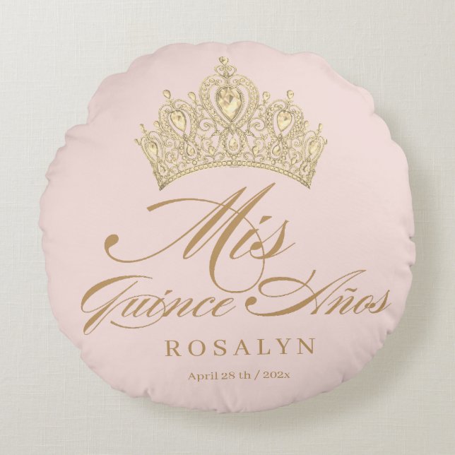 Elegante Chic Pink Quinceanera Rond Kussen (Voorkant)