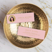 Elegante Chic Pink Rose & Faux Gold Profiel Foto Mini Visitekaartje