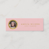 Elegante Chic Pink Rose & Faux Gold Profiel Foto Mini Visitekaartje (Voorkant)