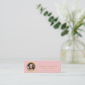 Elegante Chic Pink Rose & Faux Gold Profiel Foto Mini Visitekaartje (Staand voorkant)