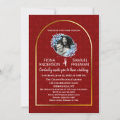 Elegante Chic Red Gold Custom Photo Wedding Kaart (Voorkant)