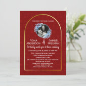 Elegante Chic Red Gold Custom Photo Wedding Kaart (Staand voorkant)
