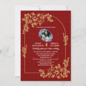 Elegante Chic Red Gold Custom Photo Wedding Kaart (Voorkant)
