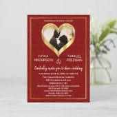 Elegante Chic Red Gold Custom Photo Wedding Kaart (Staand voorkant)