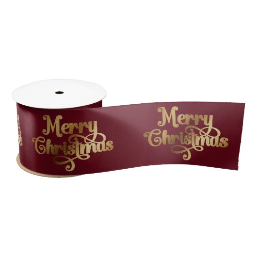 Elegante Chic Red Gold Merry Christmas Wrapping Satijnen Lint (Spoel)