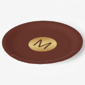 Elegante Chic Red & Gold Monogram Initiaal Papieren Bordje (Gekanteld)