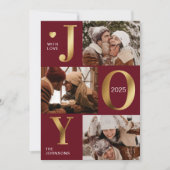 Elegante Chic Rood Goud Fotocollage Joy Christmas Feestdagenkaart (Voorkant)