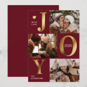 Elegante Chic Rood Goud Fotocollage Joy Christmas Feestdagenkaart (Voorkant / Achterkant)